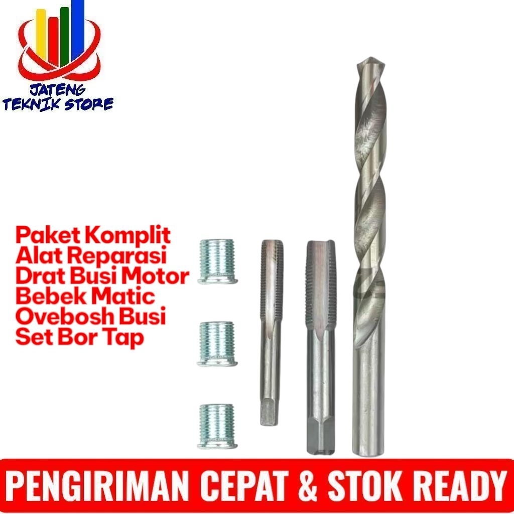 Paket Komplit Alat Reparasi Drat Busi Motor Bebek Matic Ovebosh Busi Set Bor Tap