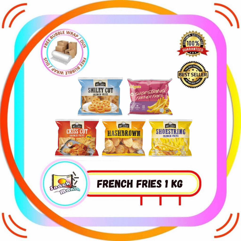

My Chef French Fries Hashbrown | Smiley Cut | Spicy Criss Cut ~ 1 kg Kentang Goreng Frozen