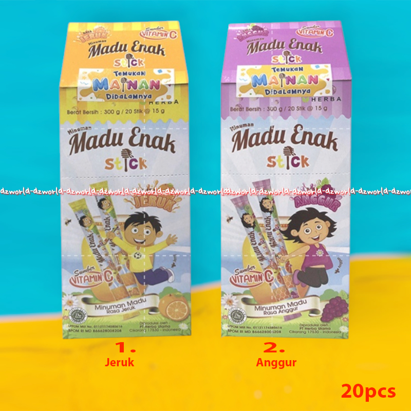 

Madu Enak Stick 20pcs Minuman Madu Rasa Jeruk Anggur Vitamin C Untuk Anak Honey For Kids Orange Grape