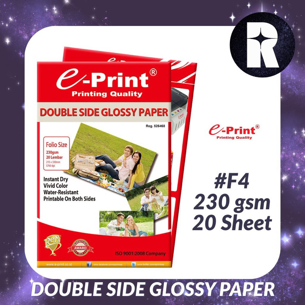 

E-PRINT KERTAS GLOSSY DOUBLE SIDE 230 GSM F4 20S (HIJAU)