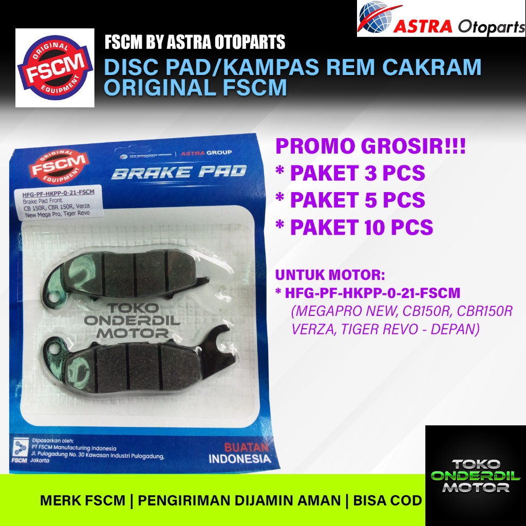 FSCM KAMPAS REM CAKRAM MEGAPRO NEW, CB150R, CBR150R, VERZA, TIGER REVO - (DEPAN) DISC PAD DEPAN ORIG