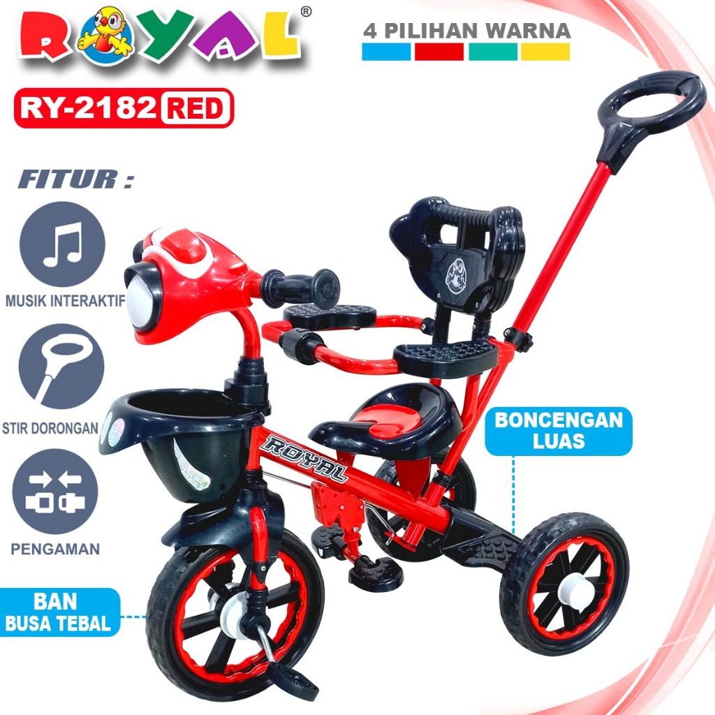 SEPEDA RODA TIGA ANAK ROYAL BABY RY 2182 - TRICYCLE LENGKAP DENGAN LAMPU, MUSIK SERTA DORONGAN