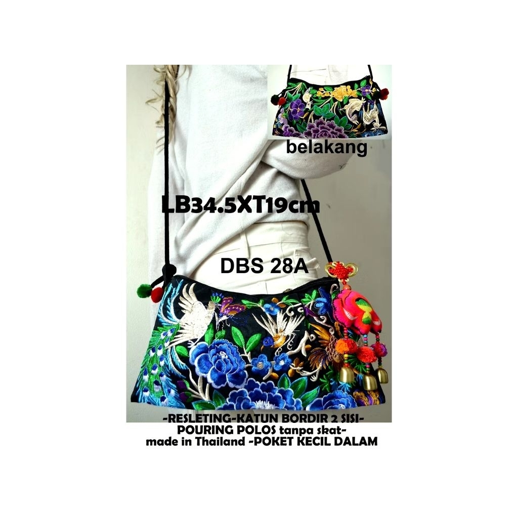 Tas Selempang Full Bordir Oleh-Oleh Souvenir Thailand Bangkok ORI Kode DBS