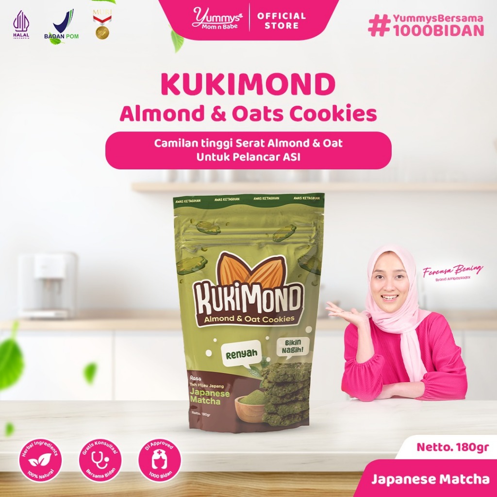 

KUKIMOND JAPANES MATCHA - Camilan Sehat Almond & Oats | Camilan Sehat Rendah Kalori - Vegan Friendly
