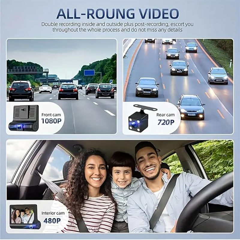 hot sale hd 1080p dashcam mobil 3 lens camera 4 inch screen dash cam night vision loop recording