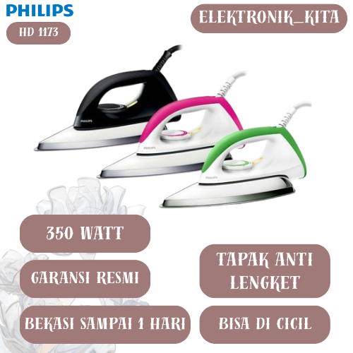 PHILIPS SETRIKA DRY IRON HD 1173 HD1173 HD-1173 GOSOKAN ALAS KERAMIK BEKASI MURAH GARANSI RESMI