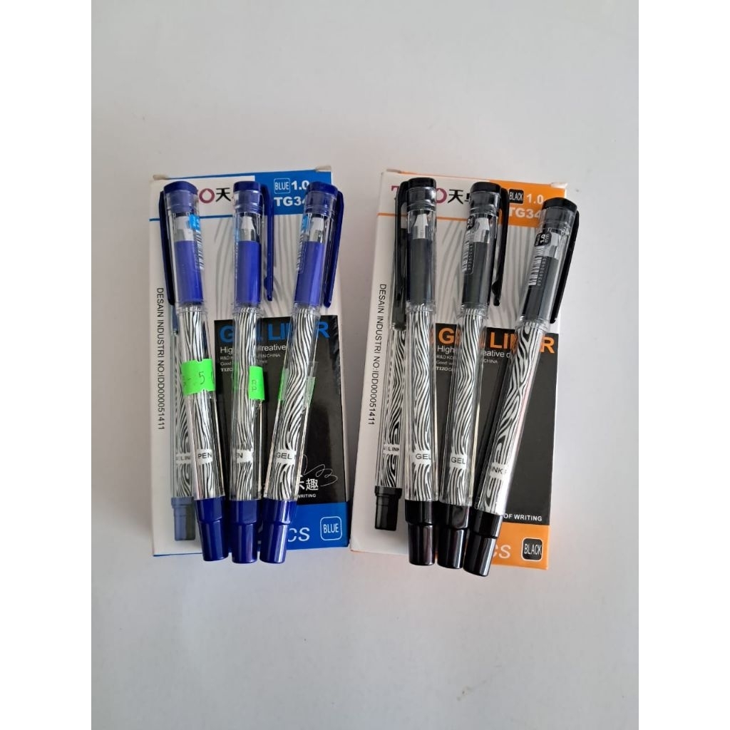 

Pulpen gel liner tizo 1.0mm warna hitam dan biru pack (12pcs)
