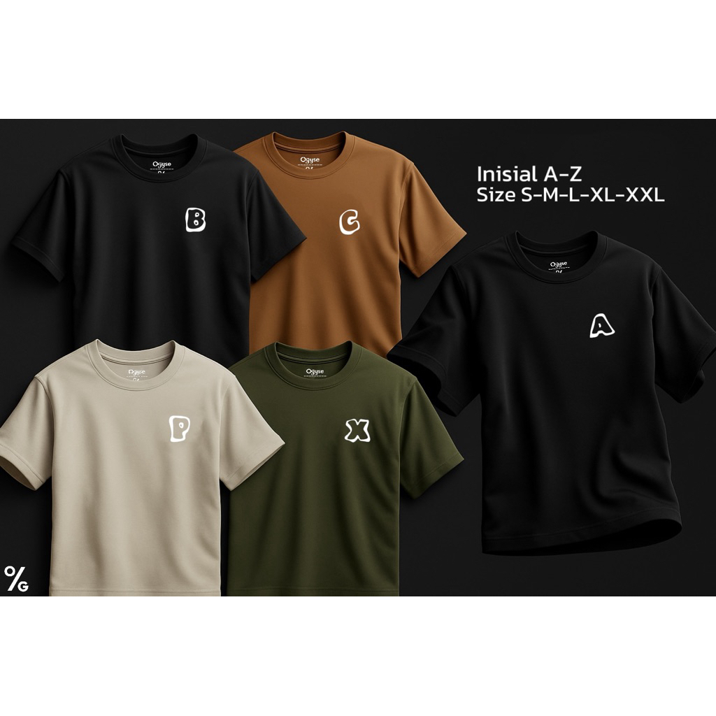 Kaos inisial A - L costum katun 210 gsm Anti-kusut