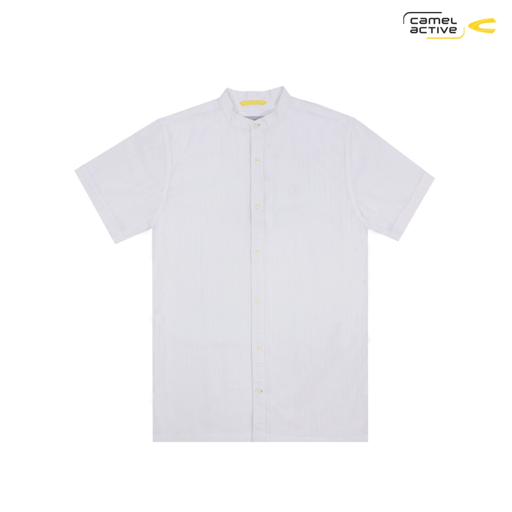 camel active Men's Henley Offwhite Colour Short Sleeve Shirt- Kemeja Koko