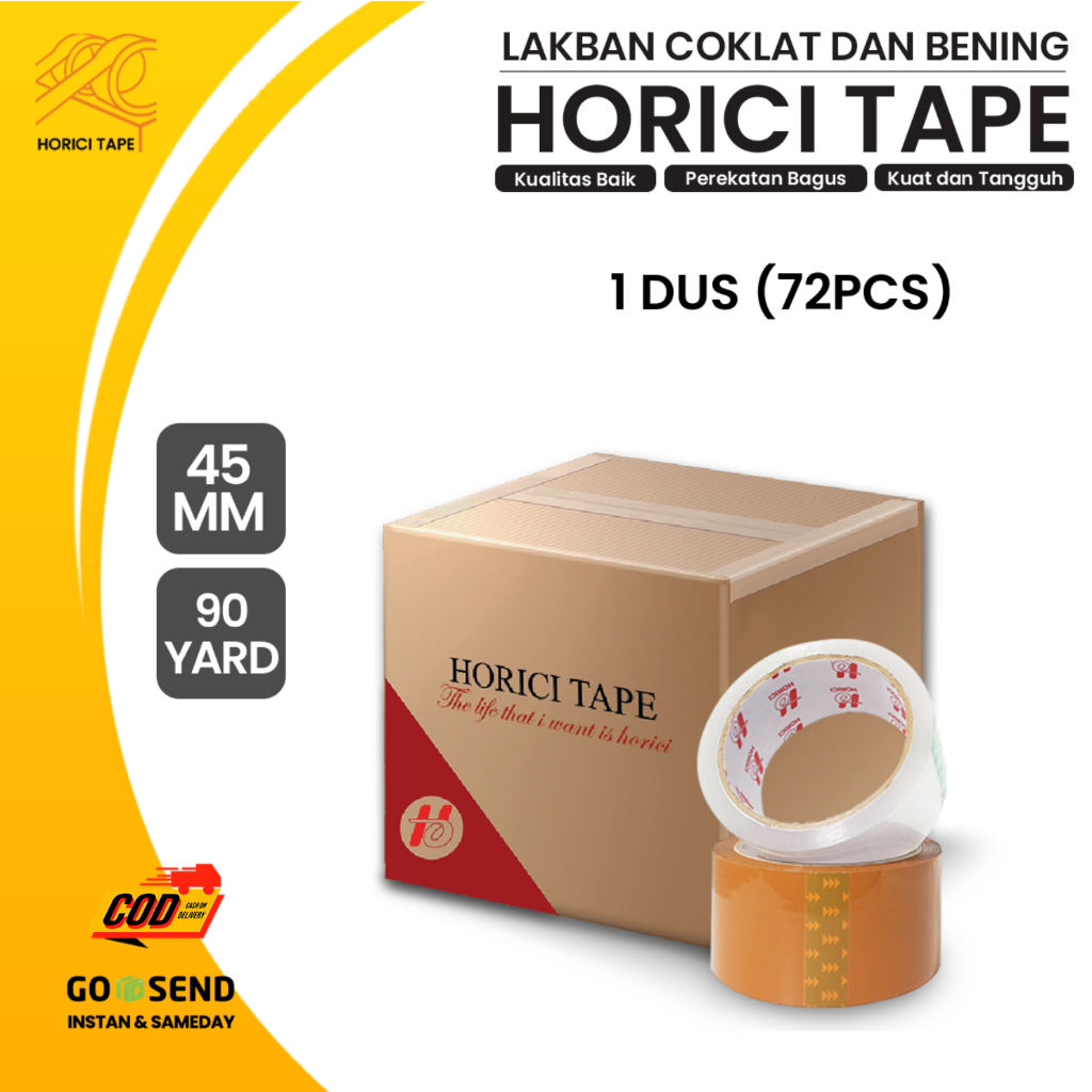 

HORICI 1 DUS LAKBAN OPP JUMBO BENING COKLAT 45MM 90 YARD ISI 72 PCS ISOLASI BENING COKLAT TAPE OPP