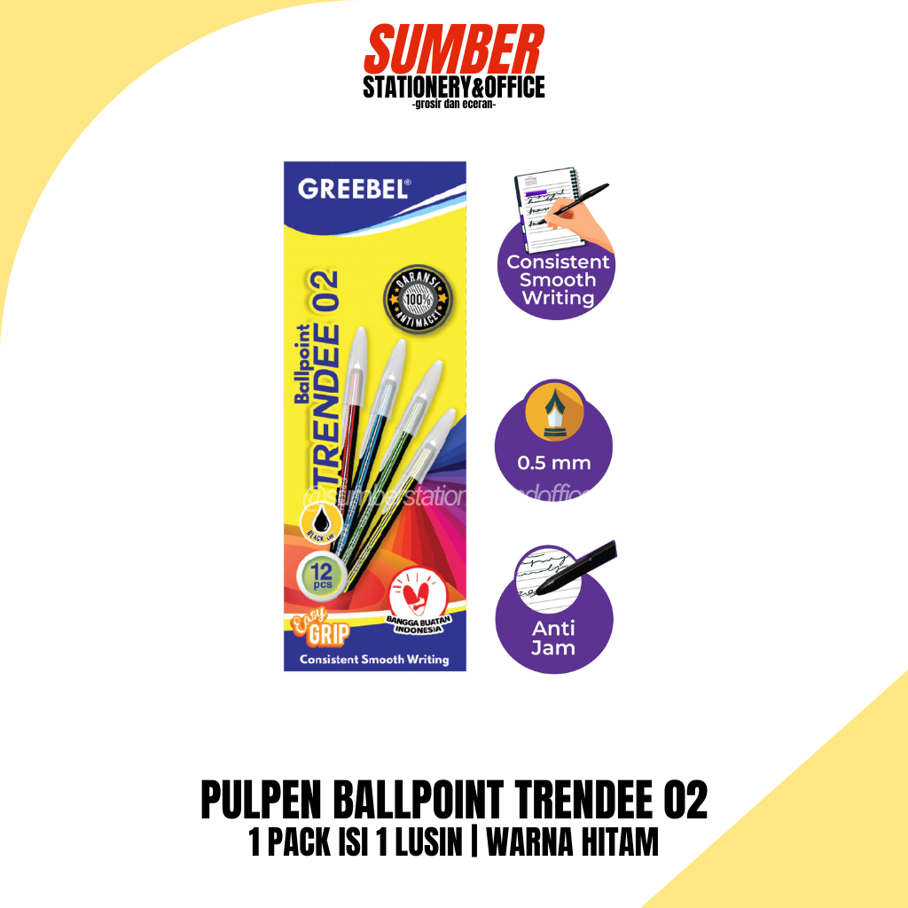 

Pulpen Greebel Ballpen Trendee 0.5mm - Hitam - Isi 12 pcs / Lusin [1 Lusin] (G-PT-02)