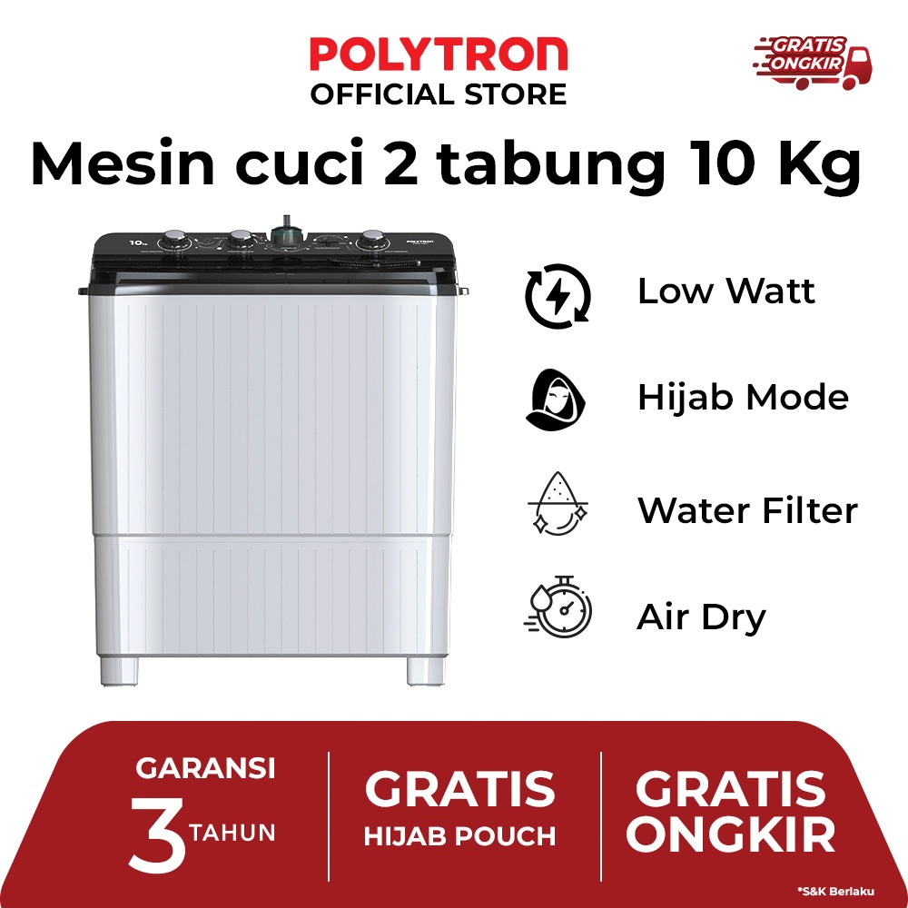 POLYTRON Mesin Cuci 2 Tabung Primadona Giant Series Hijab 10 Kg - PWM 1081