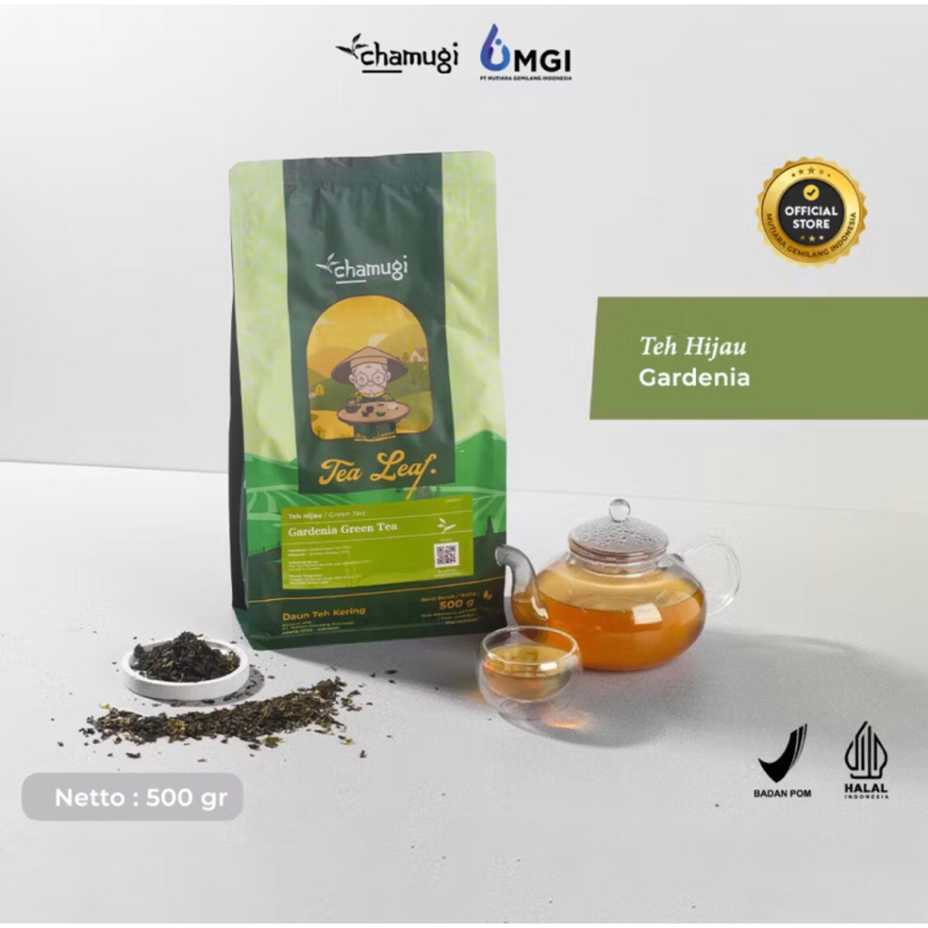 

CHAMUGI Tea Leaf Daun Teh, Gardenia Green tea kemasan 500 gram.