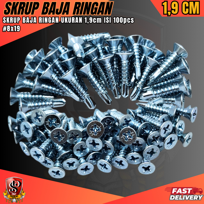 Skrup Baja Ringan ISI 100pcs #8x19 / Sekrup Baja Ringan Ukuran 1.9cm Baut Sekrup baja Ringan