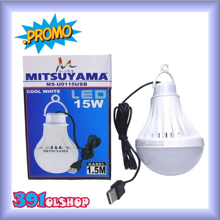Lampu Power Beng MITSUYAMA Lampu Bohlam USB 15w LED + KABEL 1.5m 5V Power Bank