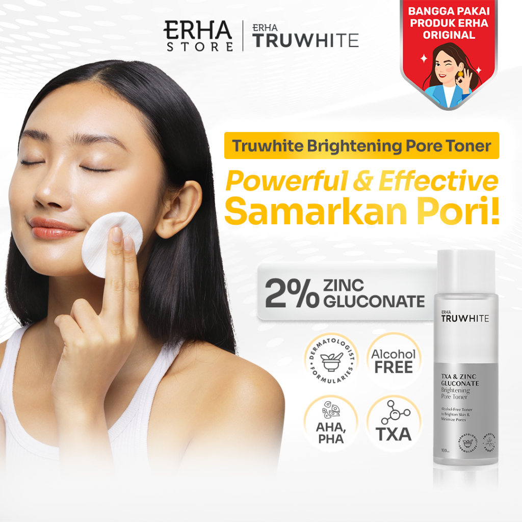 ERHA Truwhite Brightening Pore Toner 100 mL with 2% Zinc Gluconate, Tranexamic Acid & Niacinamide - 