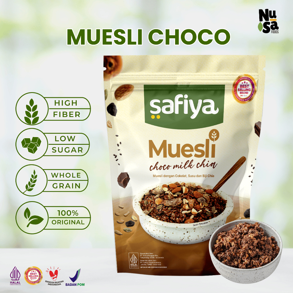

Safiya Muesli Choco Milk With Chia Premium Oatmeal Diet TInggi Serat
