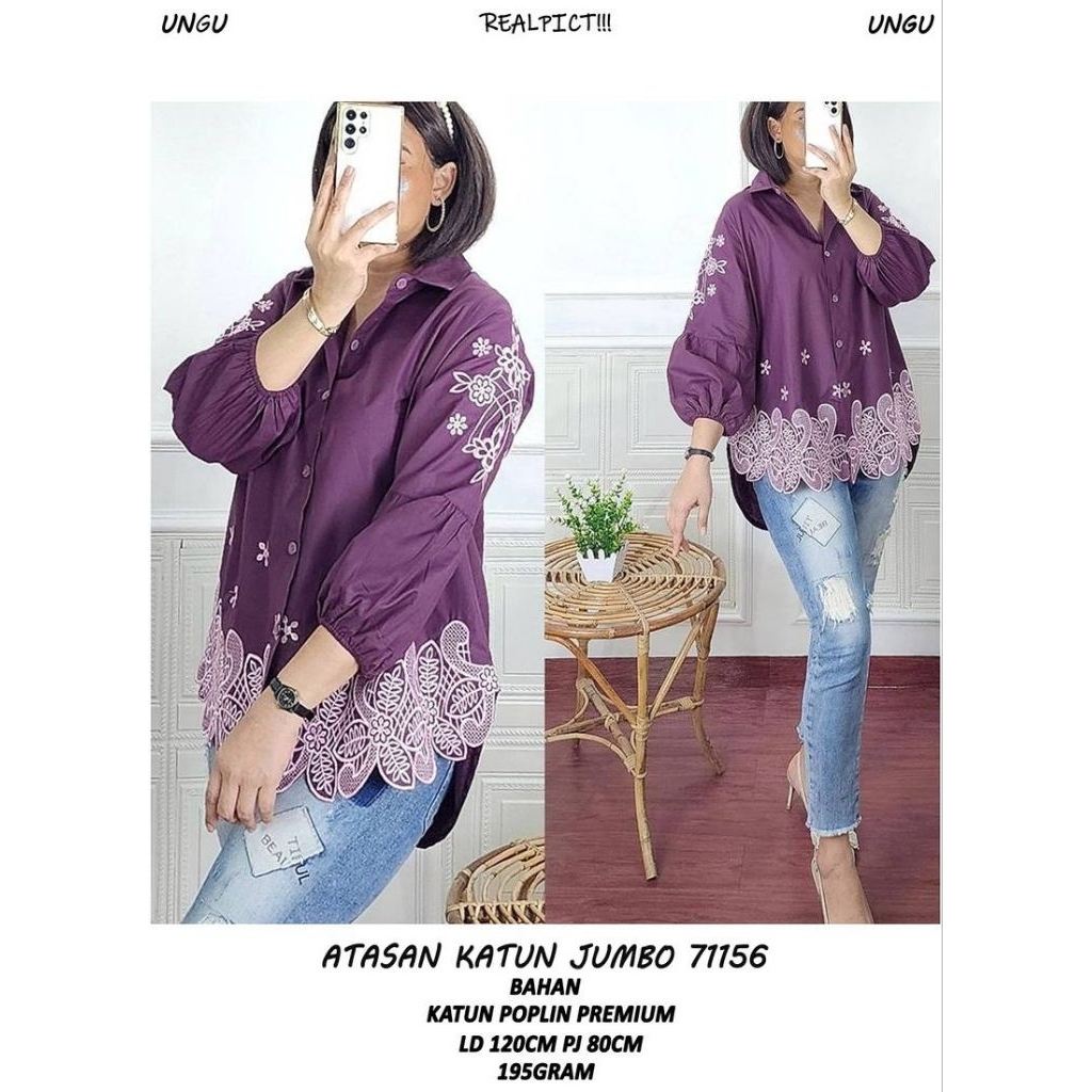 KC 71156 ATASAN KATUN JUMBO LD 120CM IMPORT / KEMEJA JUMBO WANITA / READY / REALPICT