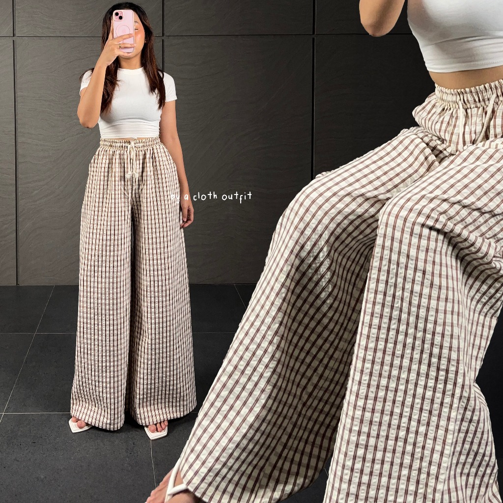 BYACLOTH - Everyday Pants - Square Pants - Celana Panjang Wanita Baggy Kantor Kuliah Motif Garis Kul