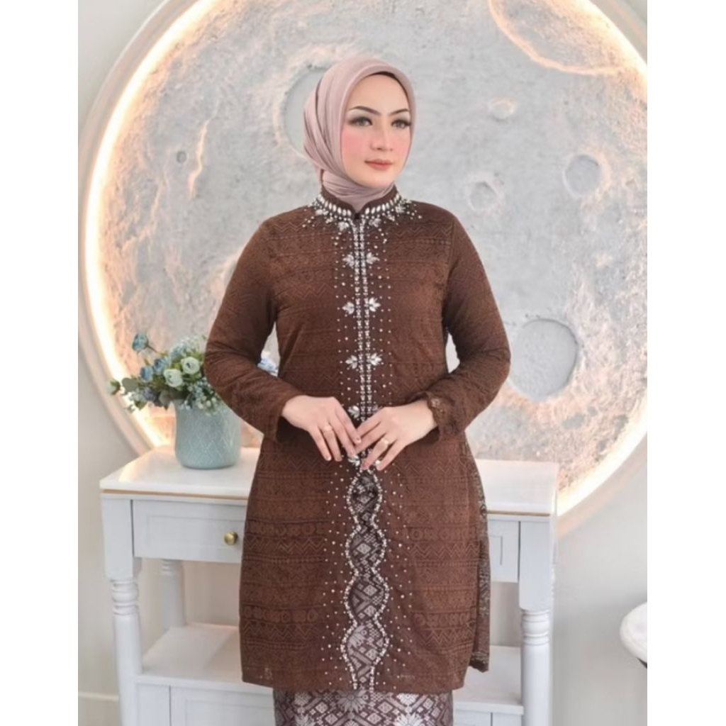 Kebaya tunik brokat Payet mutiara model zigzag / kebaya brokat / kebaya modern / kebaya tunik / keba