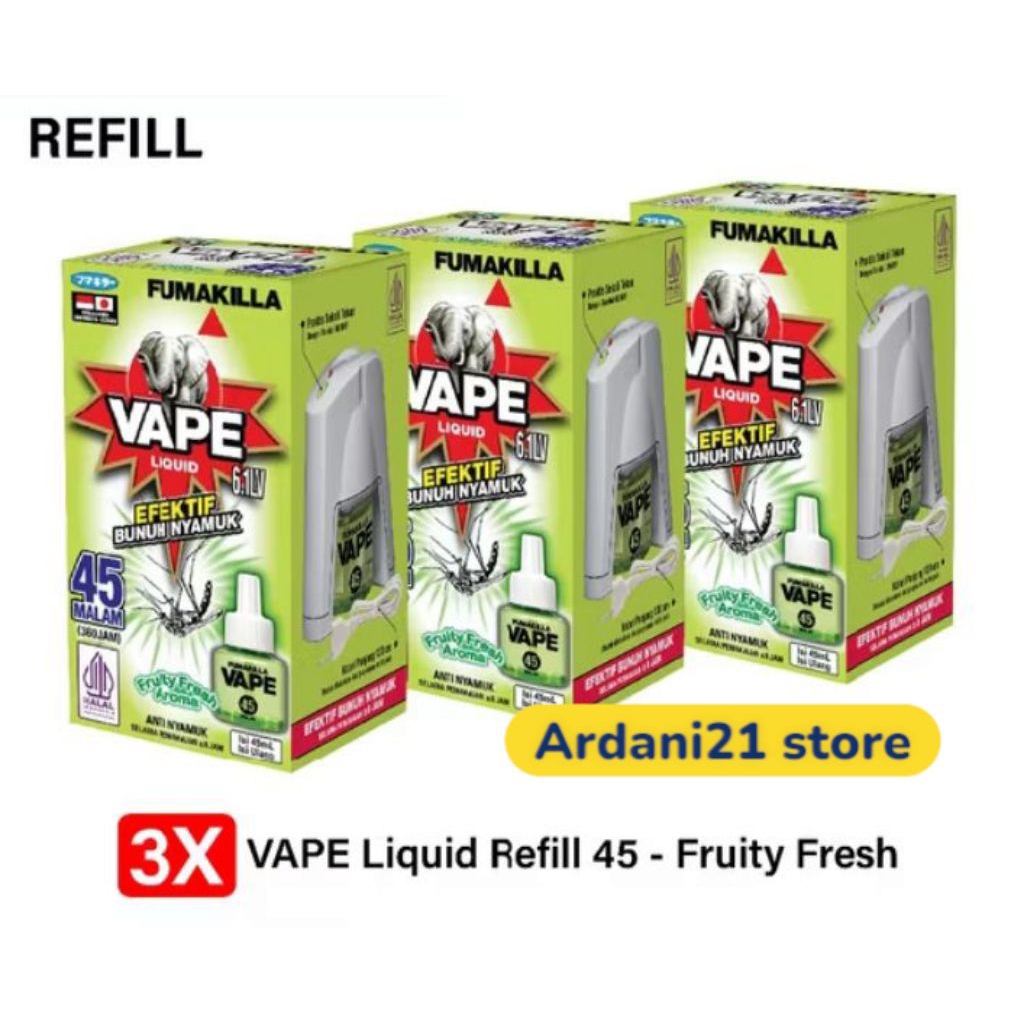 FUMAKILA VAPE REFILL 45 MALAM OBAT NYAMUK FRUITY 45ML(ISI 3)