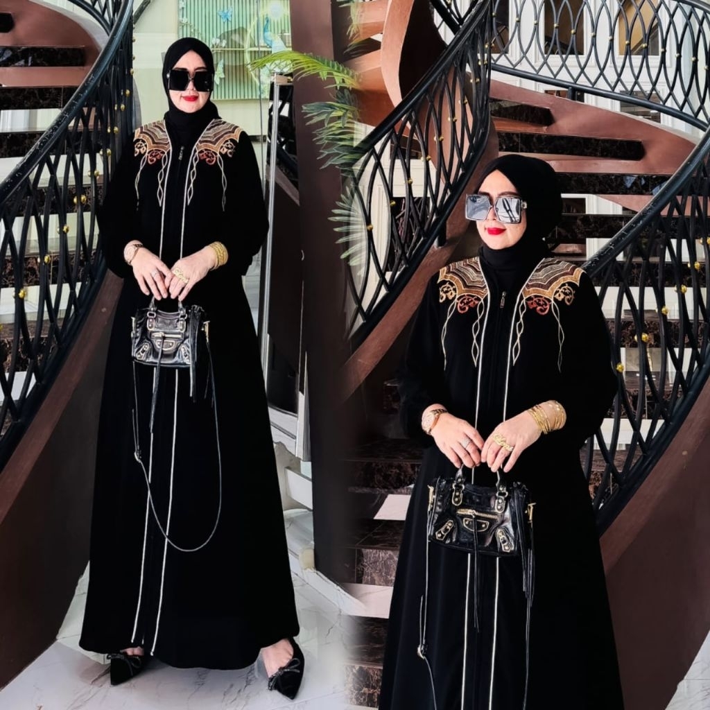 Abaya Jetblack Original Premium Terbaru. Abaya Jetblack Bordir Payet Mewah. Gamis Hitam Bushui