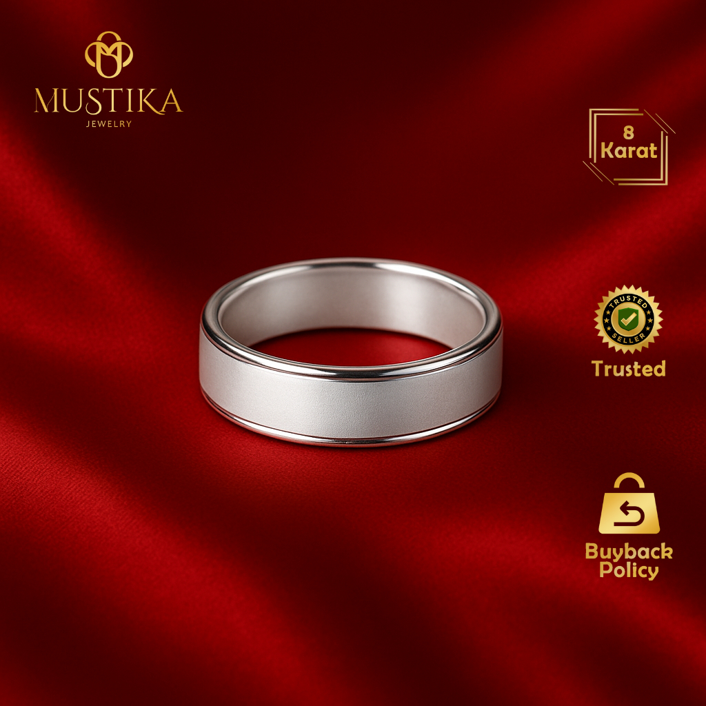 Cincin Emas Putih 8K / 375 Model Couple Fashion [Abadi Putih] Mustika Gold Jewelry