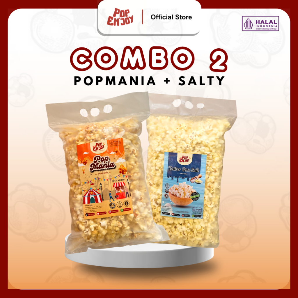 

[COMBO] POPMANIA + BUTTER SEA SALT POPCORN - PopENjoy / 2 Rasa Camilan Crispy Popkorn Jagung Sehat Premium