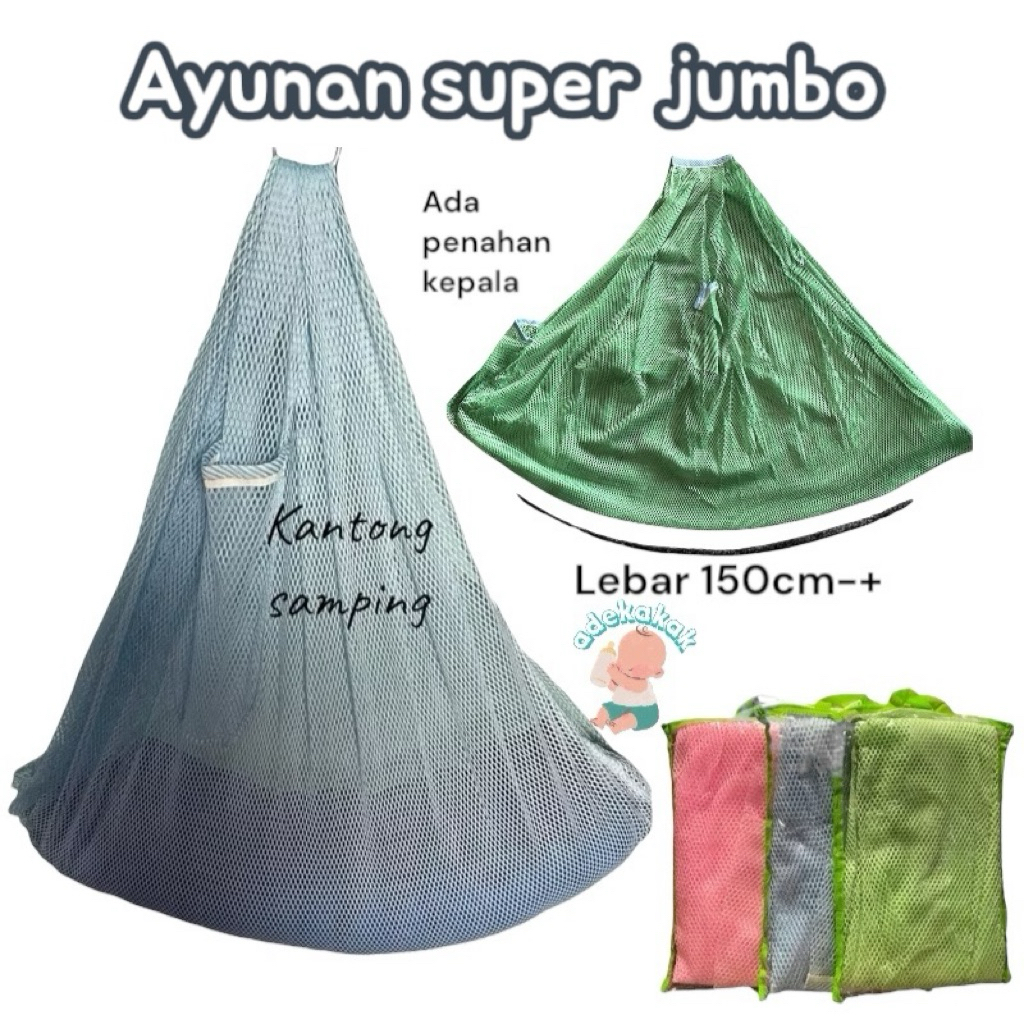 Ayunan Bayi Jaring Super Jumbo | Ayun Bayi Nyaman dengan Penahan Kepala & Kantong Samping