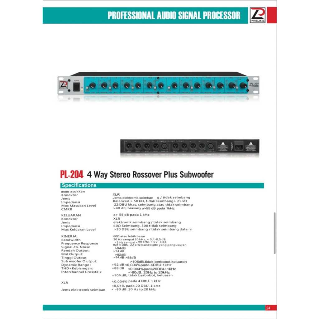 Pasline Ori Crossover Aktif PL204 / PL 204 - STEREO 4 Way - Sub Low Mid High