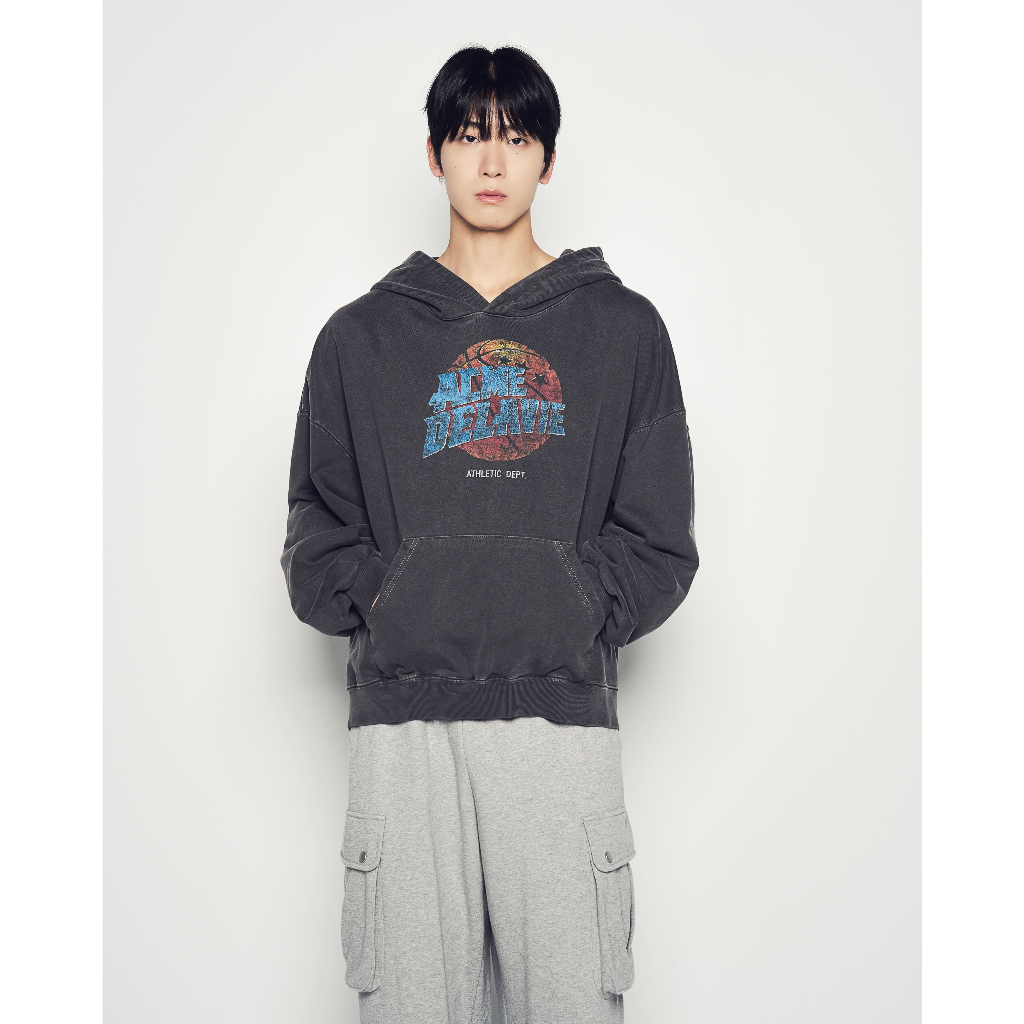 [ADLV] Basket Ball Pigment Wide Hoodie Charcoal - Hoodie Wide Fit Fit Unisex Acme De La Vie