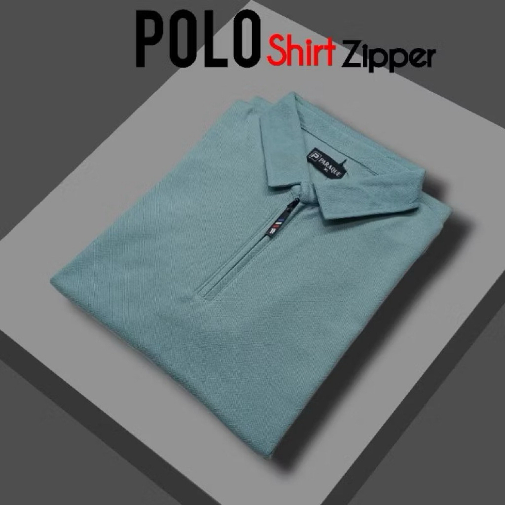PARAQUE Kaos Polo Shirt Pria Polos Zipper Kerah Lengan Pendek Baju Katun