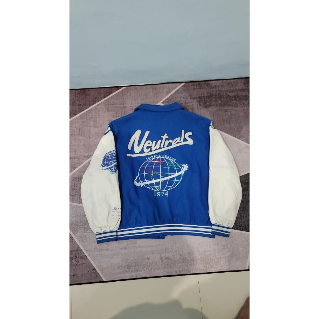 Jacket Kulit Varsity Baseball Blue White Size XXL