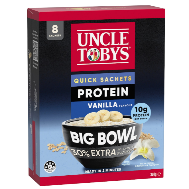 

Uncle Tobys Big Bowl Quick Oats Protein Vanilla Porridge 368g x 8 pack