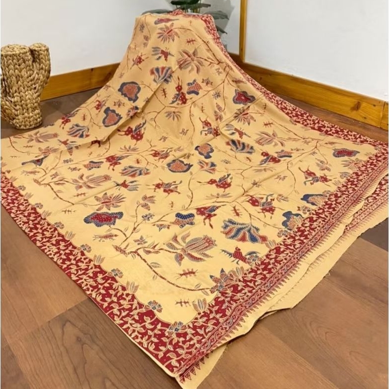 TERLARIS ORIGINAL KAIN BATIK LAWEYAN SOLO (KATUN) MOTIF BUNGA TERATAI MERAH C05