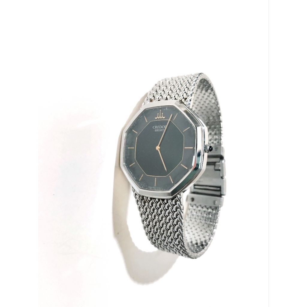 Vintage 1982 SEIKO CREDOR 9300-5500 Octagon Black Dial Unisex Watch, Quartz Movement