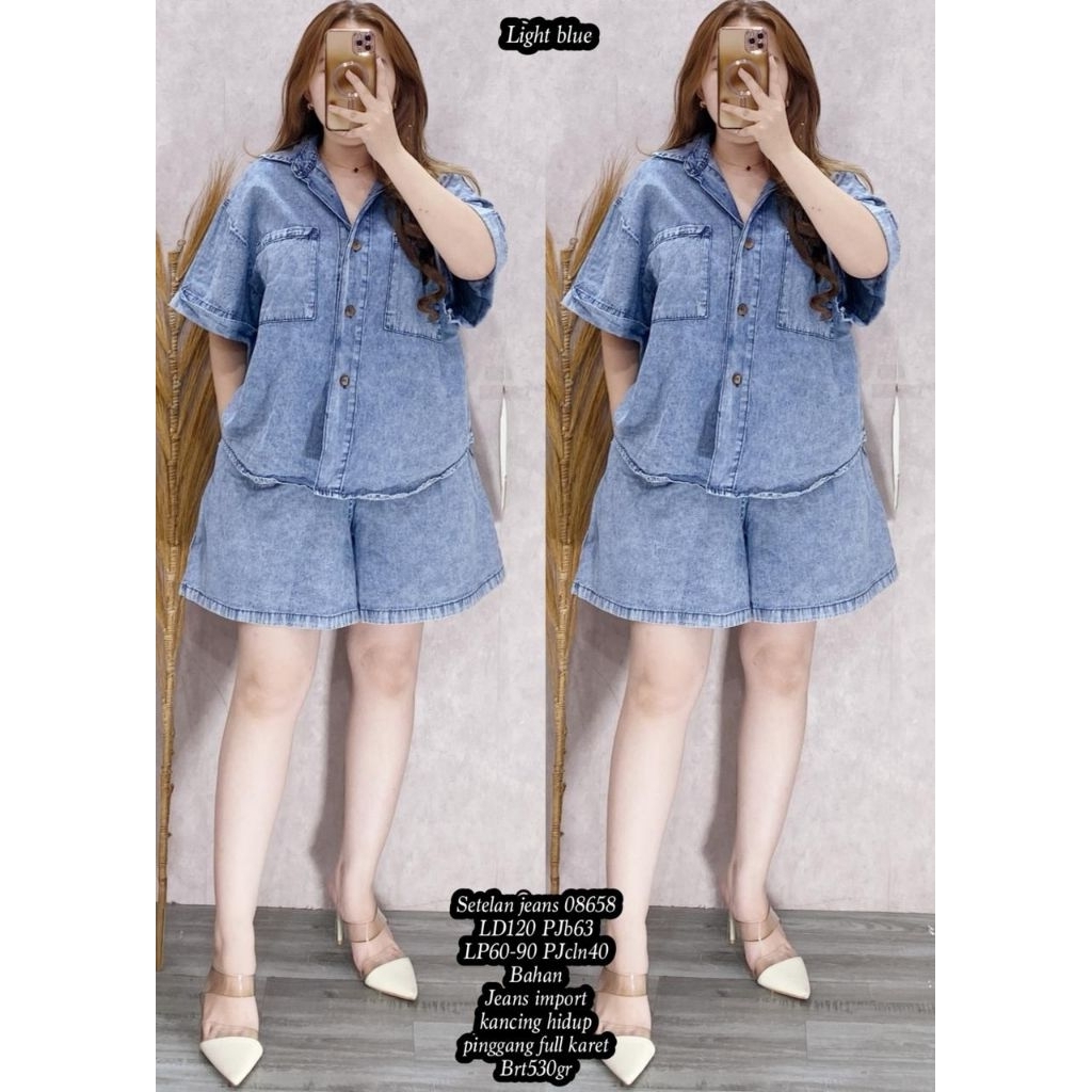 FER 08658 SETELAN JEANS LD 120CM IMPORT / SET HP JEANS JUMBO WANITA / READY / REALPICT