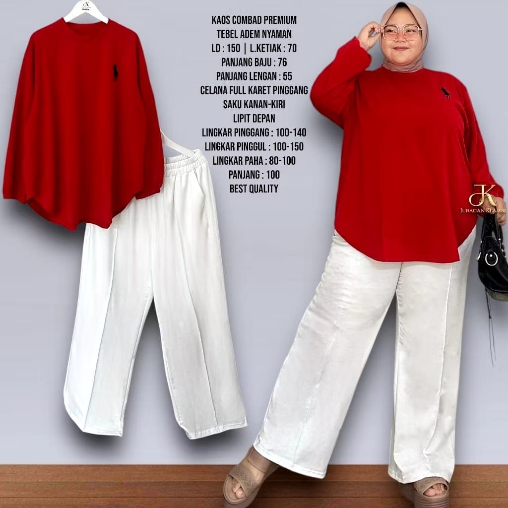 Setelan Merah Putih Wanita Jumbo Super Jumbo Setelan Super Jumbo Wanita Warna Merah Putih LD 150 Set