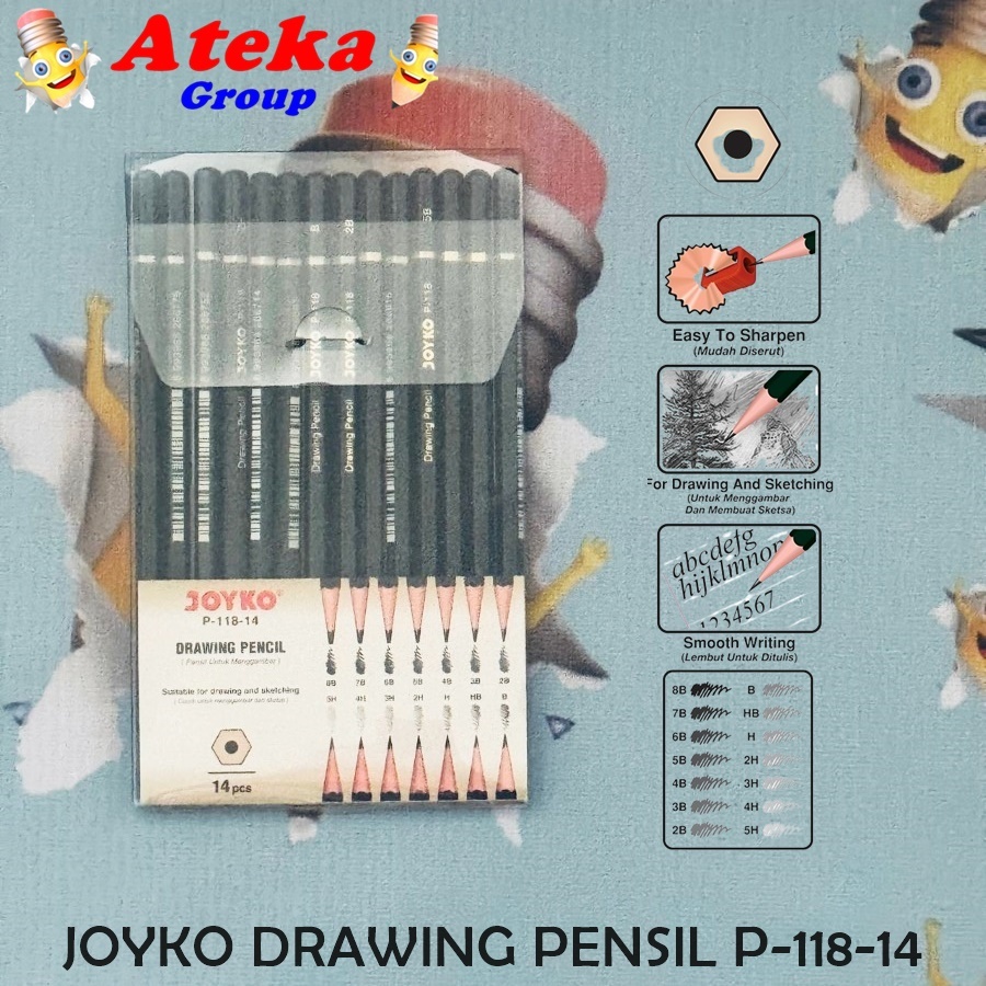 

[1 PCS] JOYKO Drawing Pencil Pensil Menggambar P-118-14 1 Set 14 Pcs