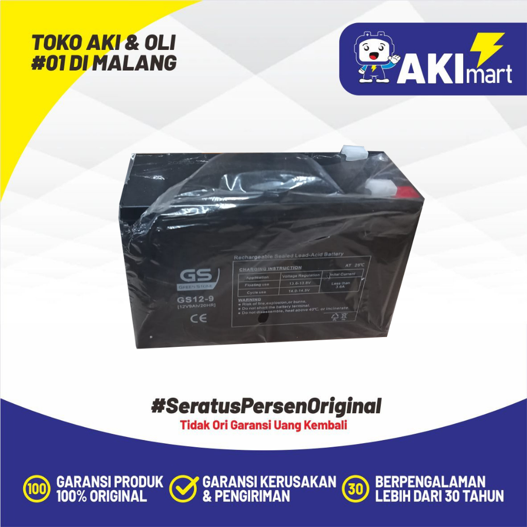 Aki Sepeda Listrik GS 12-7 Green Stone 12V 7Ah siap pakai