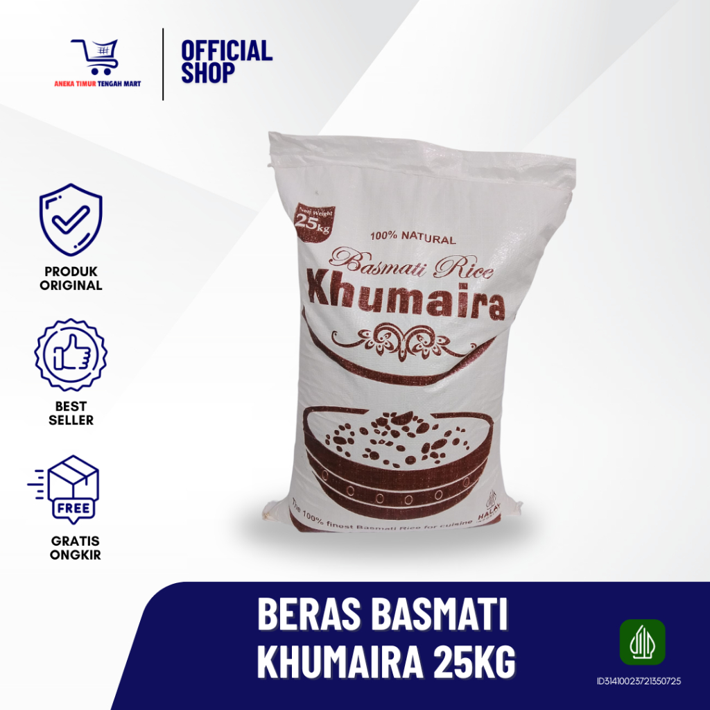 

BERAS BASMATI KHUMAIRA / KEMASAN WARNA COKLAT / 100% NATURAL BERAS BASMATI/ BERAT 25KG