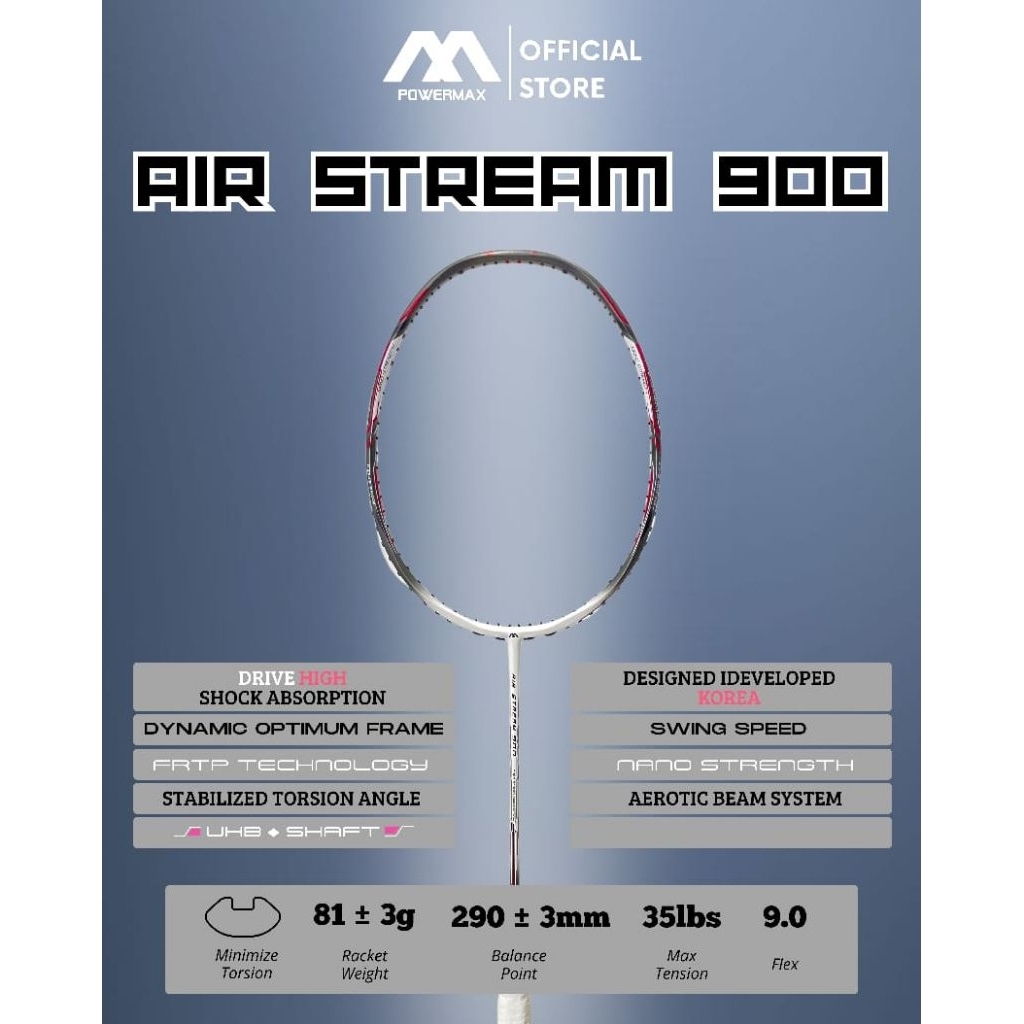 Raket Badminton Powermax Air Stream 900 / Raket Bulutangkis Air Stream 900 Powermax Original