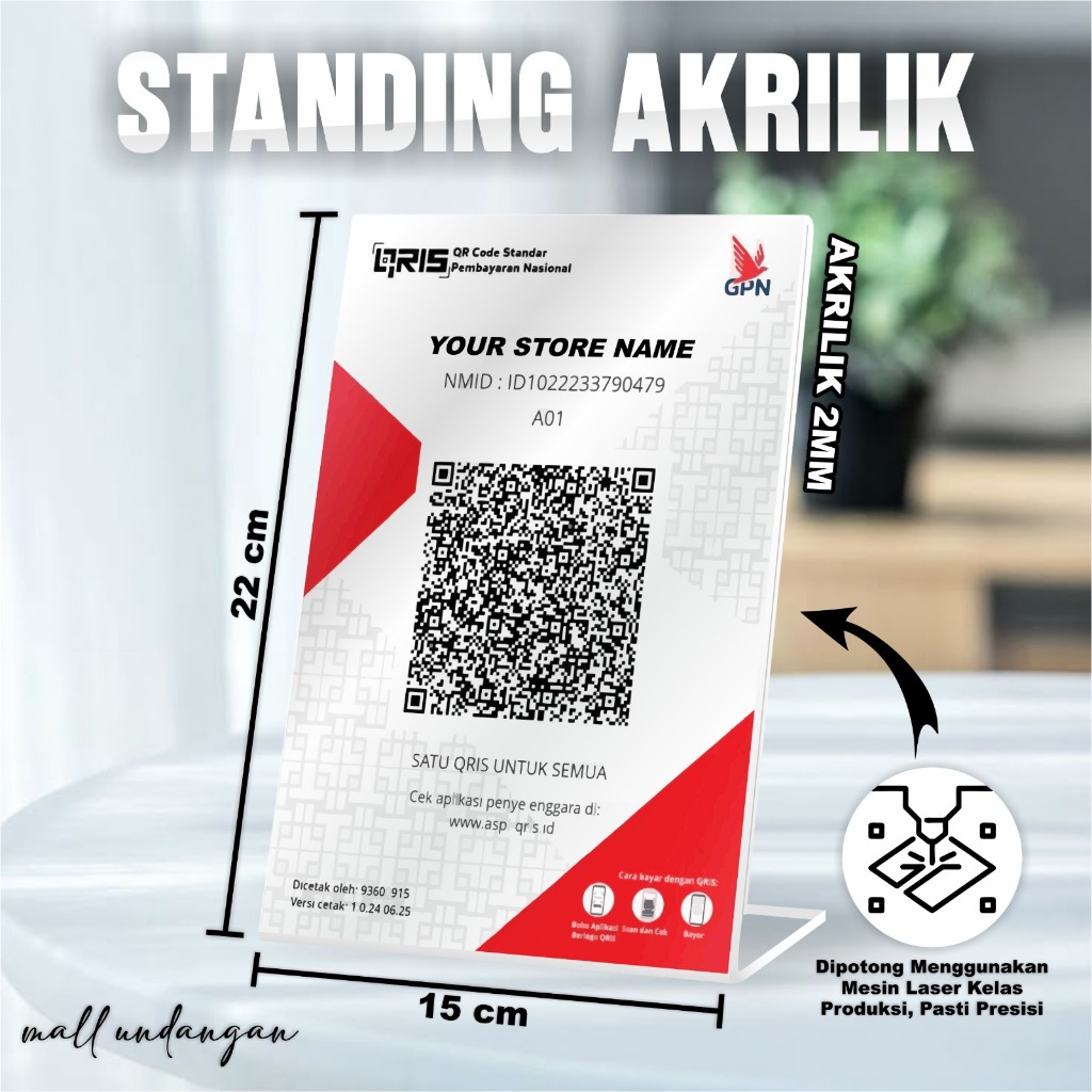 

STAND QRIS AKRILIK A5 - DISPLAY QR PEMBAYARAN STANDING READY STOCK