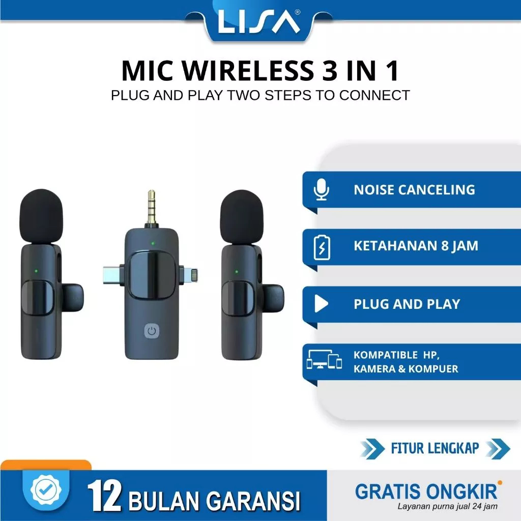 Mic 3 In 1 Mic Wireless Clip On 2 Microphone Wireless Clip On Noise Reduction Mikrofon Konten