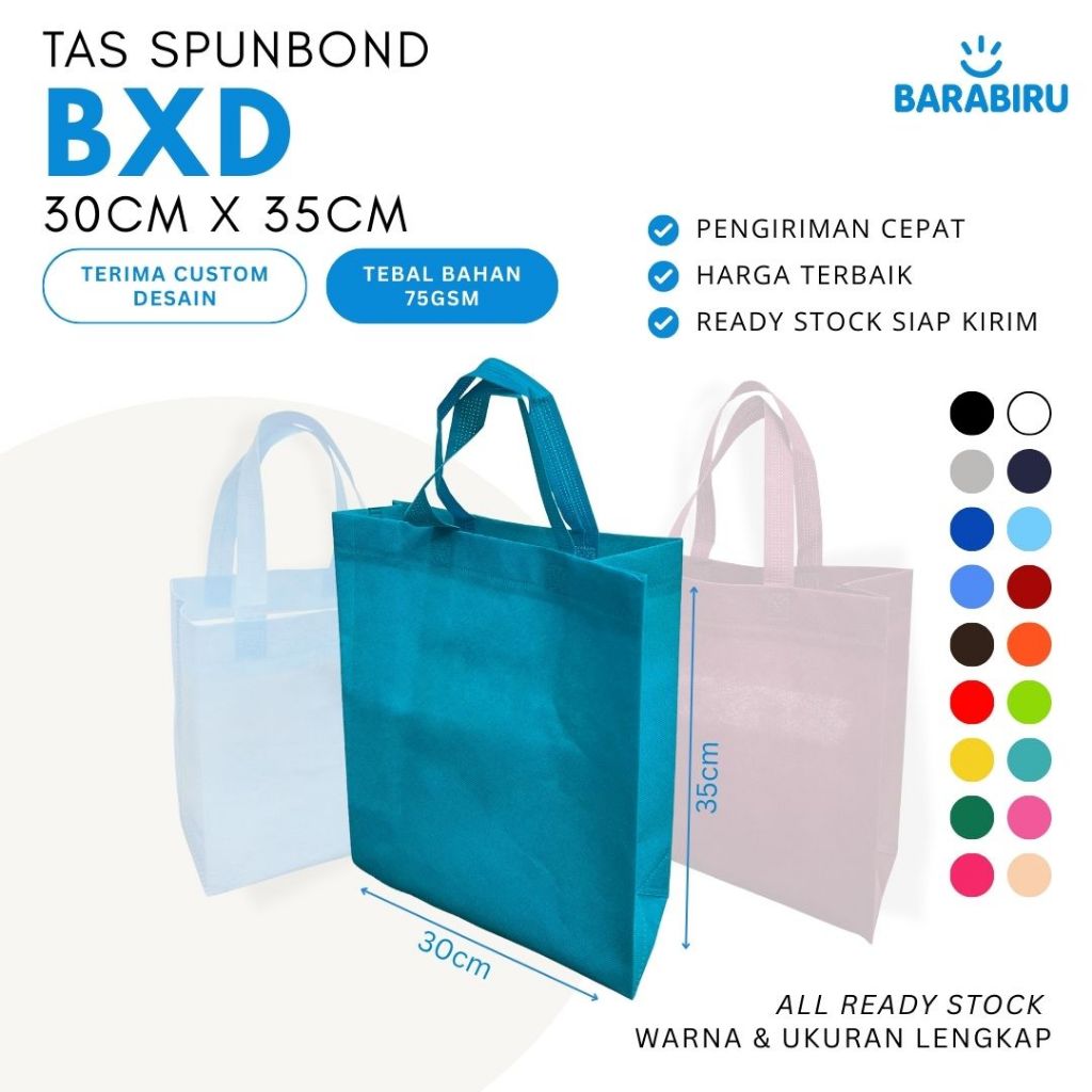 

[ Tas Spunbond ] Tote Bag Handle Box Lebar Bawah Ukuran 30x35 Tote Bag Warna Suvenir