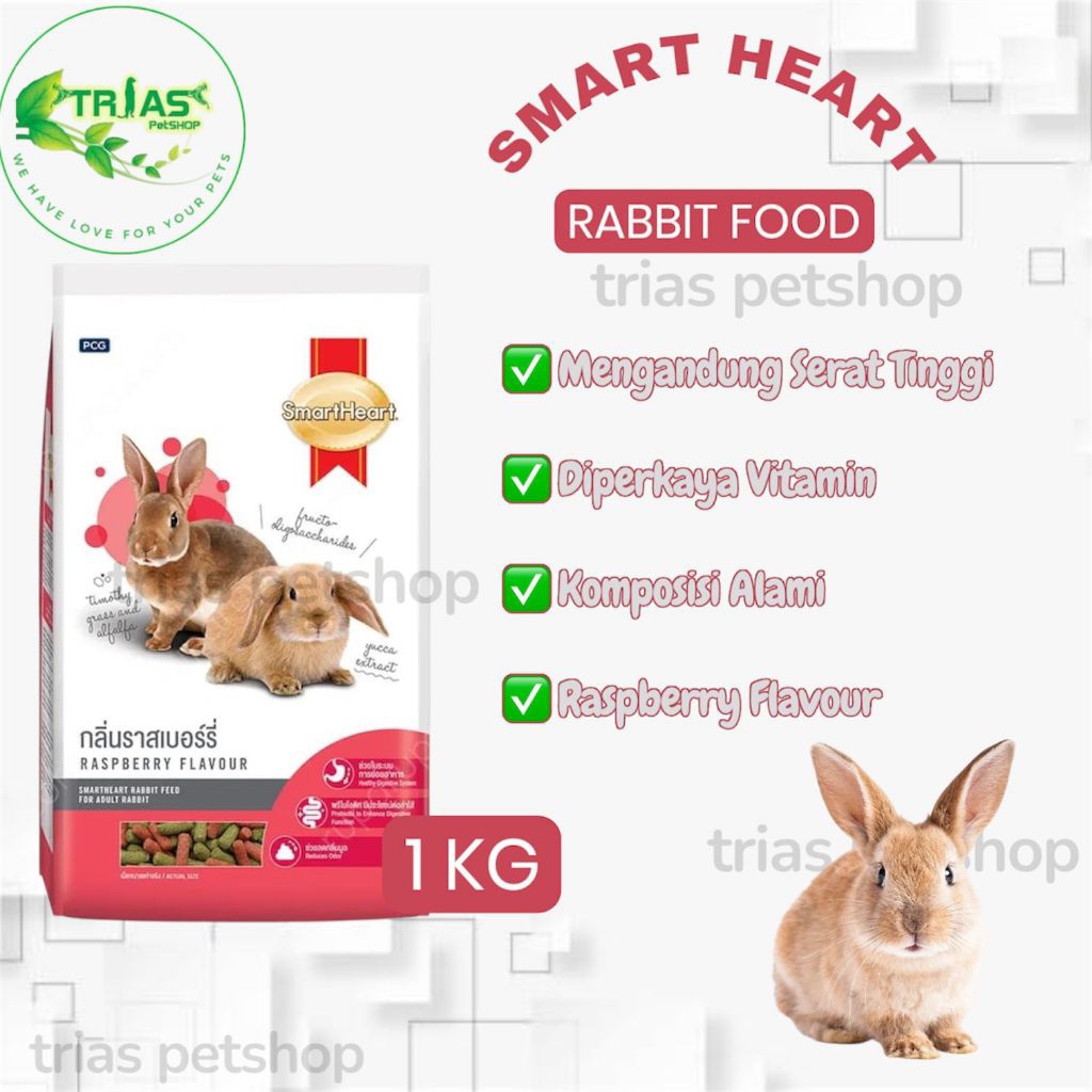 Smart heart rabbit food 1kg / Pakan Kelinci SmartHeart / Makanan Kelinci Dewasa / SmartHeart Rabbit 