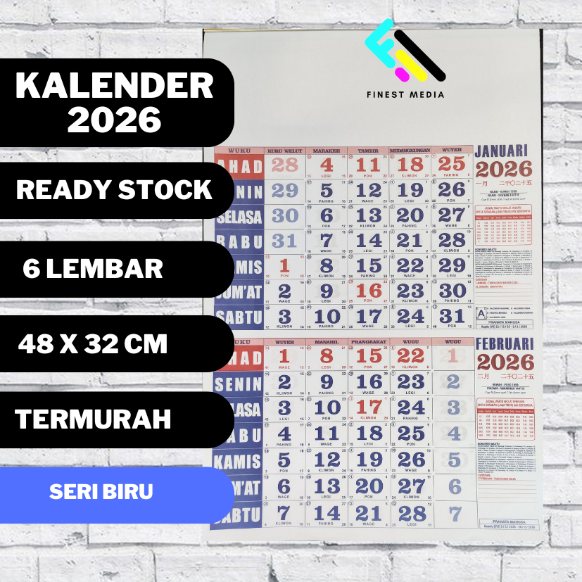 

KALENDER DINDING 2026 SERI BIRU MERAH- 6 LEMBAR - KALENDER DINDING KERJA STANDAR TERMURAH