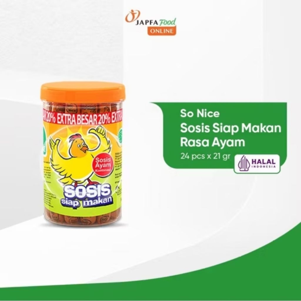 

SO NICE SOSIS SIAP MAKAN RASA AYAM (24 pcs x 21gr)