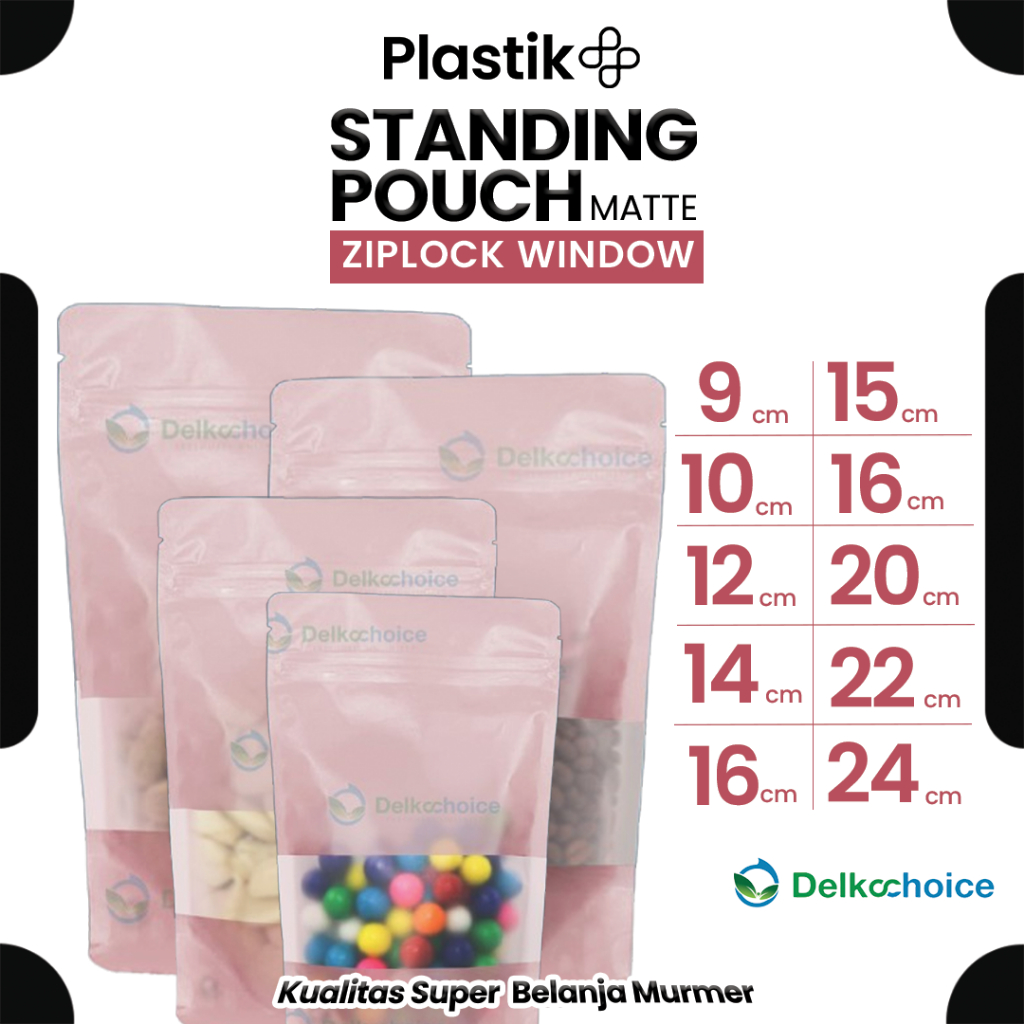 Kemasan Standing Pouch Matte Doff Window Ziplock PINK Plastik Klip Kemasan Makanan Harga Ecer Murah