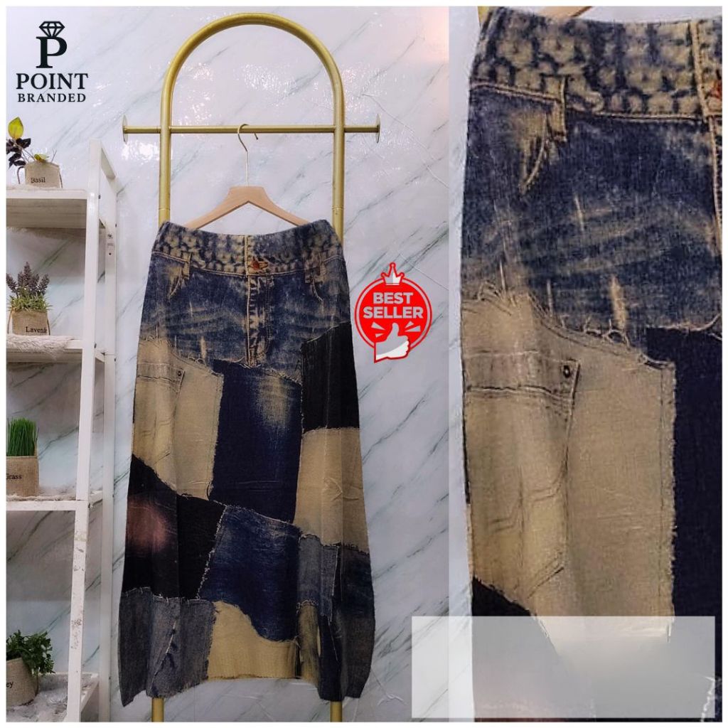 Rok Rajut Stretch Import Motif Patchwork Vintage | Rok Panjang Wanita LP 100-120 PJ 95